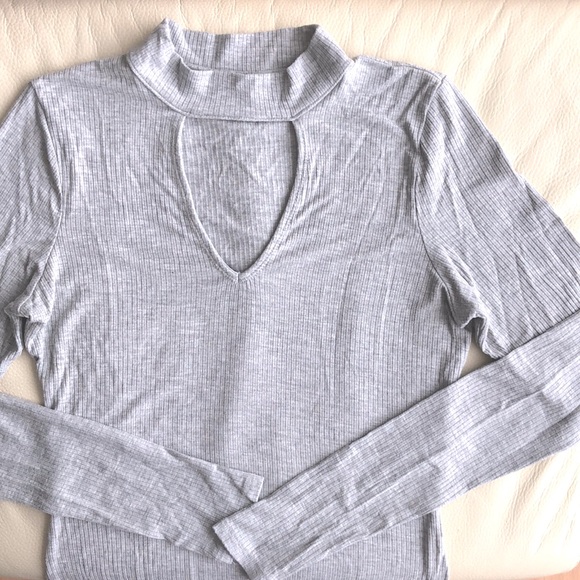 Hollister cutout mock neck ribbed long sleeve heather grey - Picture 6 of 7